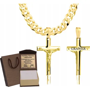 Řetízek Zlatý PLNÝ Pánský ŘETÍZEK PANCR S KŘÍŽKEM RYZOST 925 585 GRAVÍROVÁNÍ DÁREK