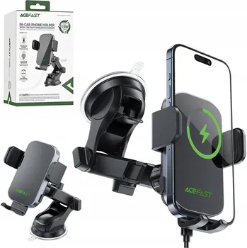AceFast držák do auta na sklo s bezdrátovým nabíjením Qi 15W