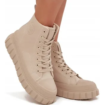 Dámské tenisky DÁMSKÉ ZATEPLENÉ TENISKY NA PLATFORMĚ Z EKO KŮŽE BIG STAR SS274535 BÉŽOVÉ 38