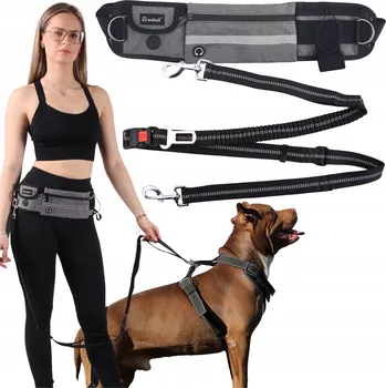 Vodítko pro psa VODÍTKO PRO PSA DO 50 KG S BEDERNÍM PÁSEM, LEDVINKOU, NASTAVITELNÉ, S AMORTIZÉREM, PEVNÉ
