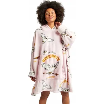 Dámské oblečení RŮŽOVÁ MIKINOVÁ DEKA SOVA HEDVIKA HARRY POTTER DEKA S RUKÁVY SNUDDIE OVERSIZE