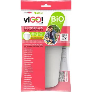 Jednorázové nádobí Biologicky rozložitelné Papírové kelímky 400 ml viGO!, 6 ks