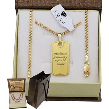 Řetízek ZLATÝ PLNÝ ŘETÍZEK PÁNSKÝ PANCR VOJENSKÁ ZNÁMKA RYZOST 925 585 + GRAVÍROVÁNÍ