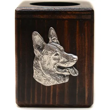 Svícen Dřevěný svícen s německým ovčákem na čajovou svíčku (tealight)