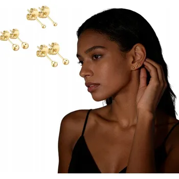 Náušnice NÁUŠNICE ZLATÉ KULIČKY 3 PÁRY 2,3,4 mm POZLACENÉ 18 KARÁTŮ