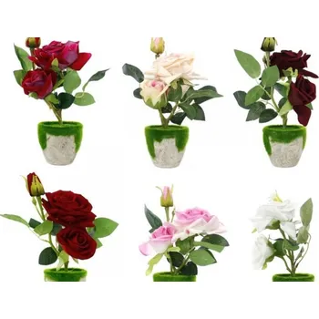 umělá květina RŮŽE 22 cm UMĚLÉ KVĚTY V KVĚTINÁČI RŮZNÉ BARVY