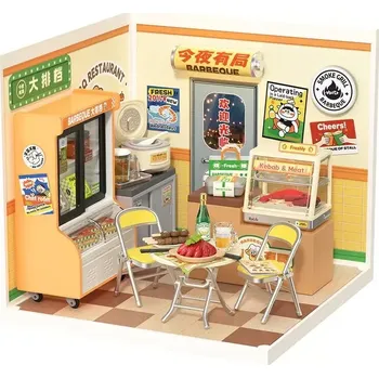 Stavebnice RoboTime 3D dřevěná skládačka Miniatura domečku Rychlé občerstvení