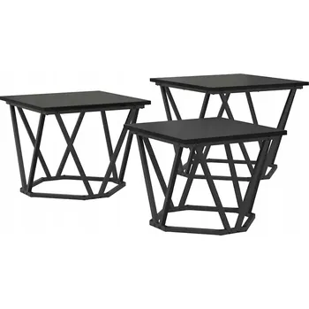 Konferenční stolek Sada 3 konferenčních stolků Černý Dub, dřevotříska a ocel