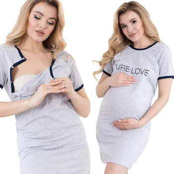 Dámská noční košile TĚHOTENSKÉ NA KOJENÍ TRIKO FORMOMMY S ROZEPNUTÍM, ŠEDÁ, 4XL