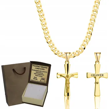 Řetízek Zlatý PLNÝ Pánský ŘETÍZEK PANCR S KŘÍŽKEM RYZOST 925 585 GRAVÍROVÁNÍ DÁREK