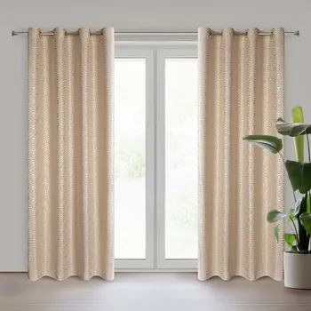 Závěs Závěs s geometrickým potiskem 140x250 cm - béžový - uchycení dekorační kroužky