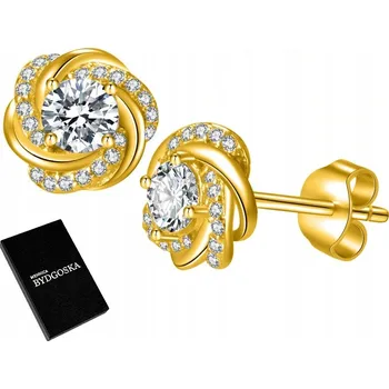 Náušnice ZLATÉ NÁUŠNICE S MACEŠKOU PRO ŽENY, ZLACOVANÉ STŘÍBRO NÁUŠNICE