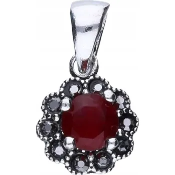 Přívěsek Stříbrný přívěsek 925 kytička s markazity a červeným očkem dárek