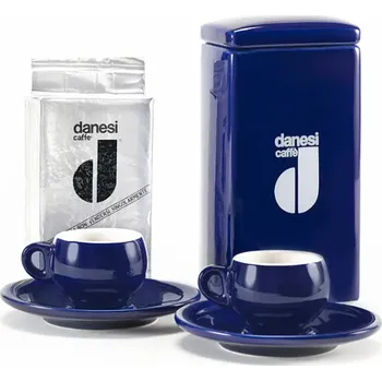Danesi Duo Plus Set Blue- Darková Kazeta Káva 250 g + 2 šálky a 2 podšálky - modrá