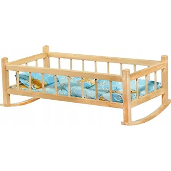 Doplněk pro panenku VELKÁ DŘEVĚNÁ kolébka/postýlka pro PANENKY + POVLEČENÍ