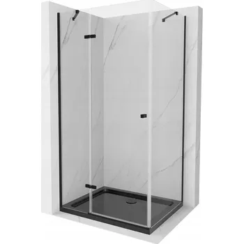 Mexen Roma, sprchový kout s 1-křídlými dveřmi 100 (dveře) x 90 (stěna) cm, 6mm čiré sklo, černý profil, slim sprchová vanička 5cm černá s černým sifonem, 854-100-090-70-00-4070B