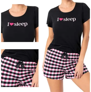 Dámské pyžamo Dámské pyžamo krátký rukáv šortky kostkované DONNA SLEEP SHORT černé XL