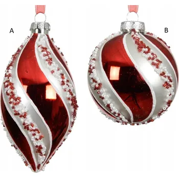 Vánoční dekorace Skleněná kulička 8cm červeno-stříbrná s korálky, mix vzorů, pl 6 ks