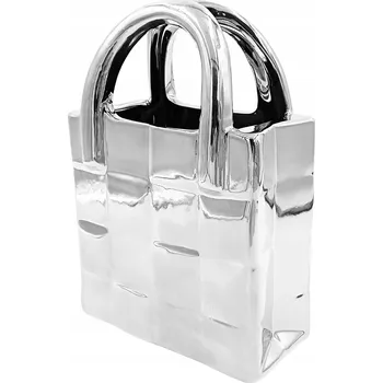 Váza STŘÍBRNÁ VÁZA TAŠKA KVĚTINOVÝ BOX KERAMICKÁ LESKLÁ ELEGANTNÍ