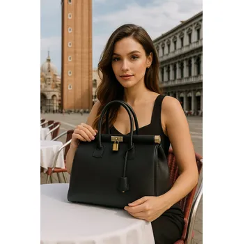 Kabelka Vera Pelle kabelka kufřík z pravé kůže černá