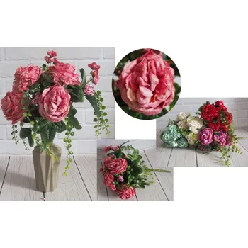 umělá květina Umělá kytice PIVOŇKA SAMETOVÁ s břečťanem 10 stonků výška 38 cm, květ 10