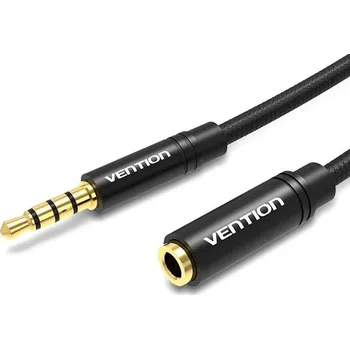 Datový kabel Vention Cotton Braided 3.5mm Audio Extension Cable 5M Black Metal Type