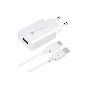 Nabíječka telefonu Forcell F-Energy USB A QC3.0 PD 18W + kabel USB A na USB C, bílá