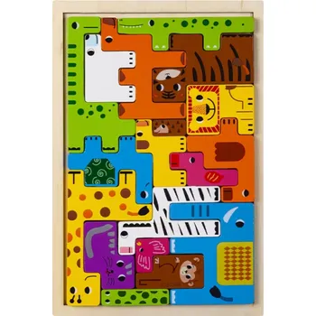 Dřevěná hračka Puzzle zvířátka ze světa 15 x 22,5 cm Dřevěná skládací hračka pro děti od 3 let Rozvoj logického myšlení a dovedností