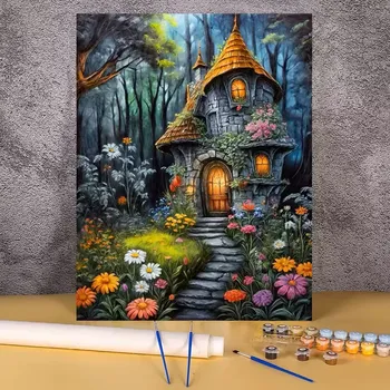 Lesní chaloupka v květech Malování podle čísel - DIY malování