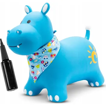 Skákací hračka pro děti s pumpičkou Hroch modrý s šátkem Sun Baby