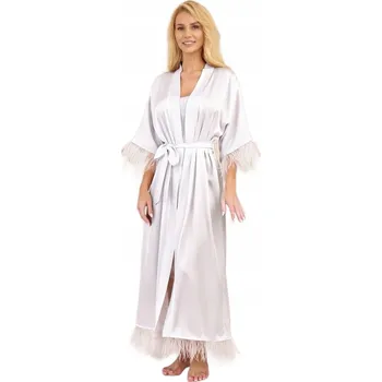 Dámský župan Župan Diva Saténová s peřím Župan Ecru S Elegantní Spodní prádlo Světlé