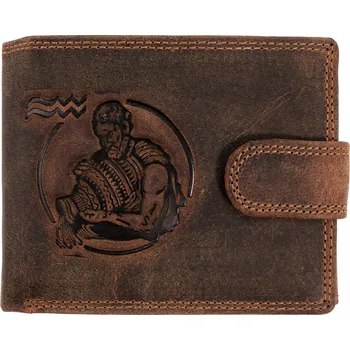 Peněženka WILD Pánská kožená peněženka s přeskou s obrázky znamení - VONDÁŘ - hnědá