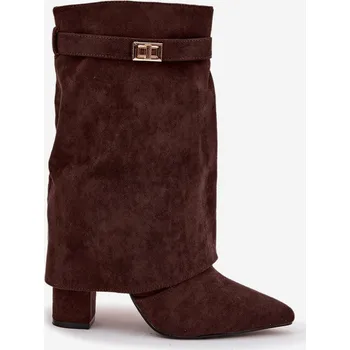 Dámská zimní obuv Dámské zateplené kotníkové boty na podpatku s ozdobným páskem Luvielle – čokoládové Velikost: 36