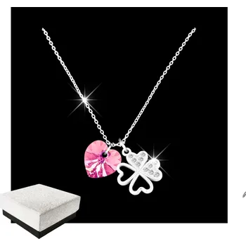 Náhrdelník Dámský náhrdelník Čtyřlístek Srdce Křišťál DÁREK Stříbro 925