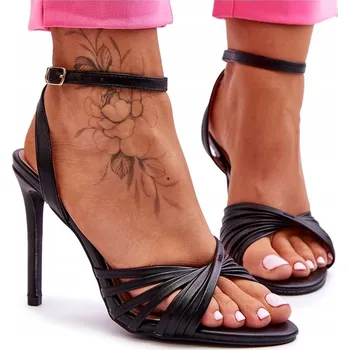 Dámské sandále DÁMSKÉ SANDÁLY NA JEHLOVÉM PODPATKU ELEGANTNÍ ČERNÉ 36