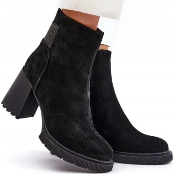 Dámská zimní obuv KOTNÍKOVÉ BOTY SEMIŠOVÉ NA PODPATKU SLOUPEK ZATEPLENÉ NA ZIP D&A CR42-106 ČERNÉ 39