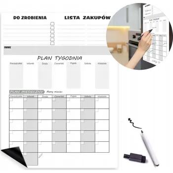 MAGNETICKÁ TABULE S POPISOVAČEM NA LEDNIČKU KALENDÁŘ MAGNET PLÁNOVAČ NOTES
