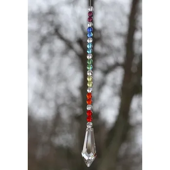 JoyKa Světelný Zářič Křišťálový - Duhový Rampouch, Čakrové barvy, Český skleněný Lapač Slunce 3774 (Česká Ruční Tvorba z Podkrkonoší - Každý kousek originální)