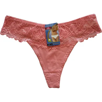 Kalhotky Fenghuang Dámské bavlněné kalhotky tanga s krajkou 6618 Barva: lososová, Velikost: L