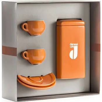 Danesi Duo Plus Set Orange - Darková Kazeta Káva 250 g + 2 šálky a 2 podšálky - oranžová