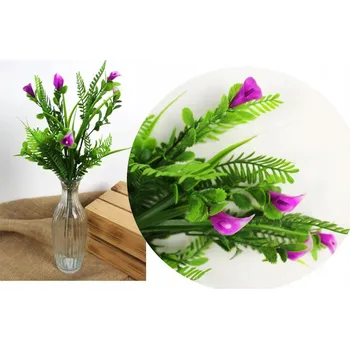 umělá květina Kytice 2 ks umělé kala drobná 37 cm 5 stonků (hlavička 2,5x1,5 cm) FIALOVÁ