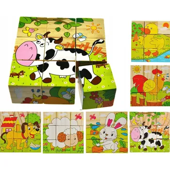 ostatní stavebnice Dřevěné STAVEBNICE 6 v 1, vzdělávací logické PUZZLE pro děti