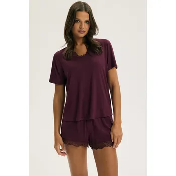 Dámské pyžamo Esotiq dámské pyžamo s krajkou vínové - ESO93x/Mahagonová / M ESO5E006
