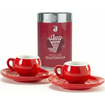 Danesi Duo Plus Set Red Guatemala Mletá - Darková Kazeta Mletá Káva 250 g + 2 šálky a 2 podšálky - červená
