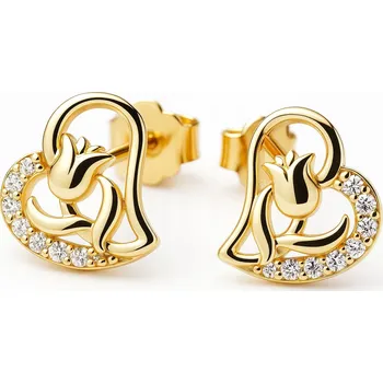 Náušnice STŘÍBRNÉ NÁUŠNICE SRDCE RŮŽE PRO DÍVKU ZLATÉ