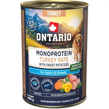 Krmivo pro psa Konzerva Ontario Adult monoprotein krůtí pate s batáty 400g-KARTON