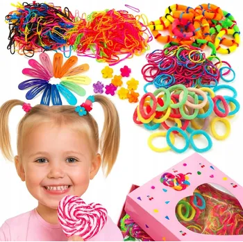 MEGA SADA GUMIČEK DO VLASŮ SPONKY GUMIČKY DOPLŇKY PRO DÍVKU + KRABIČKA