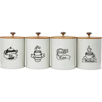 Dóza na potraviny Kuchyňské nádoby s nápisem KÁVA ČAJ CUKR SŮL Sada 4 nádob