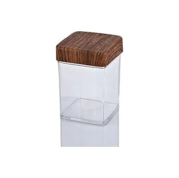 Dóza na potraviny ČTVERCOVÁ KUCHYŇSKÁ DÓZA NA POTRAVINY S VÍKEM IMITUJÍCÍM DŘEVO, BEZ BPA, 0,63 l