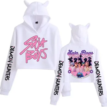 Dámský svetr KPop Demon Hunters (Lovkyně démonů) KPop Demon Hunters - kratší dívčí/dámská mikina (potisk Saja Boys) Barva: Bílá, Velikost: XL